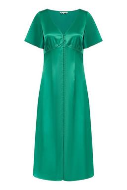 Green Satin Button Down Dress