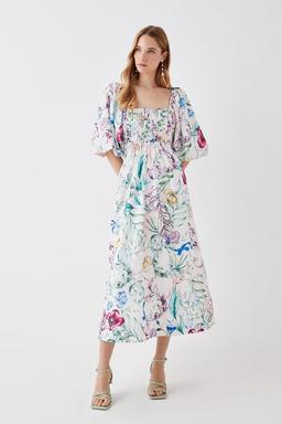 The Collector Pleat Bust Midi Cotton Dress