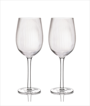 Set of 2 Large Ribbed Wine Glasses in Gift Box