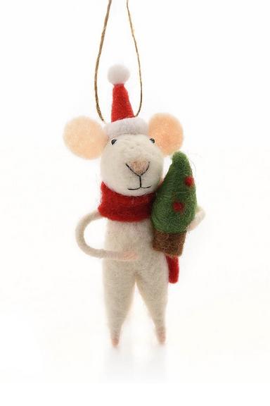 Felt Mouse With Tree Decoration 13cm