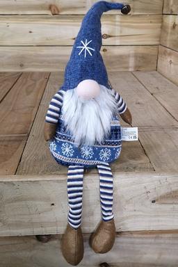 48cm Tall Christmas Gnome Gonk Nordic Decoration Blue Body Hat Bell Dangly Legs 