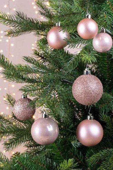 30pcs Assorted Shatterproof Baubles Christmas Decoration in Blush Pink 