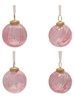 Set of 4 Pink Recycled Glass Baubles 