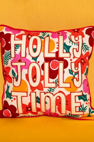 Floral 'Holly Jolly Time' Cushion