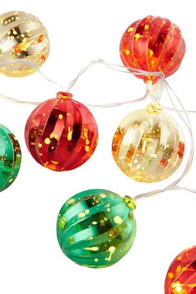 Multicoloured Christmas Ball Ornament String Lights Battery Powered
