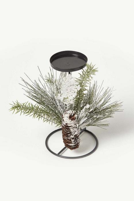 Frosted Artificial Pine Branch Christmas Candle Holder