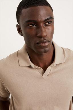 Slim Fit Stone Short Sleeve Knitted Polo