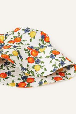 Orange and Lemon Print Bucket Hat in Linen Blend