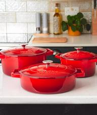 Cast Iron Casserole Set of 3 20cm 26cm & 28cm Dishes Oven Proof Enamelled Pans with Lids