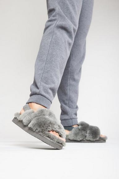 'Suzette' Shearling Fur With Suede Slingback Slippers