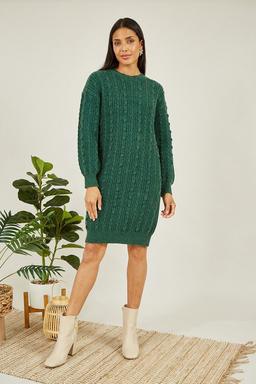 Green Cable Knit Tunic Dress