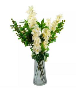 Leaf 60cm Artificial Berry Delphinium Cream Flower Mix Glass Vase
