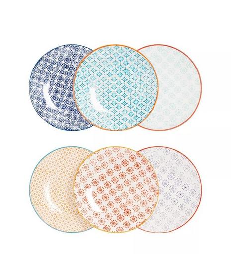 Hand-Printed Side Plates 18cm 6 Colours Pack of 6