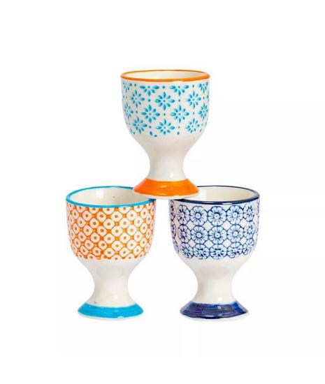 Hand-Printed Egg Cups 5.5cm 3 Colours Pack of 3