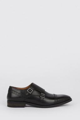Leather Smart Black Brogue Monk Shoes