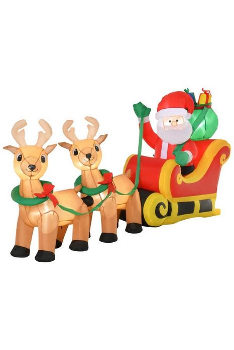 8ft Christmas Inflatable Santa Claus on Sleigh, LED Lighted Party 