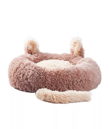 Round Plush Pet Dog Cat Calming Bed with Cute Ears 70x70cm