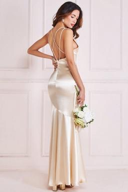 Satin Cowl Neck With Strappy Back Maxi