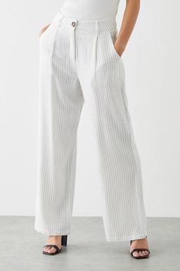 Striped Linen Blended Wide Leg Trousers
