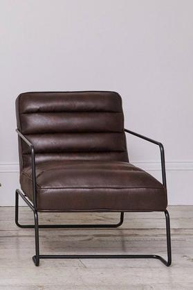 Mid-Century PU leather Linen Armchair