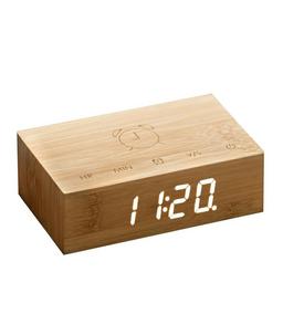 Flip Click Clock with LED Display & Alarm Natural Bamboo Wood
