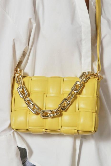 Leather Look Woven Chain Shoulder Bag