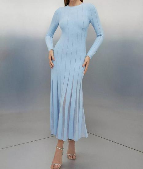 Viscose Blend Filament Full Skirt Knit Midaxi Dress