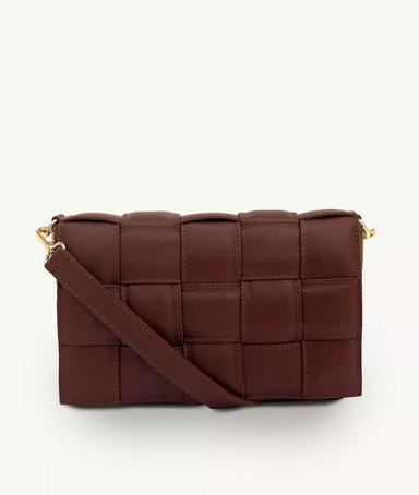 Padded Woven Leather Crossbody Bag With Chestnut Plain Strap