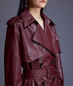 Tailored Faux Leather Belted Trench Coat