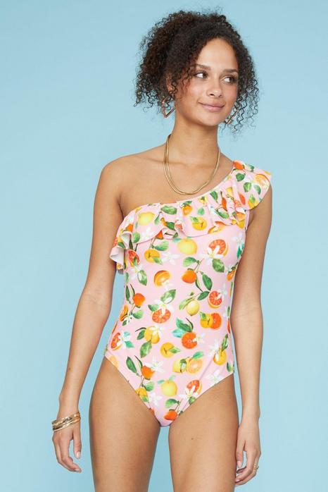 Printed One Shoulder Frill Swimsuit