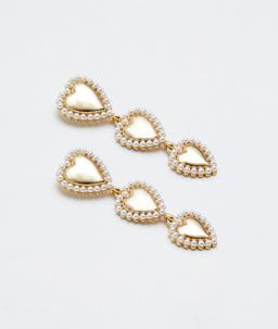 Gold Plated Polished And Pearl Heart Earrings