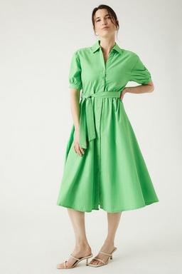 Green Poplin Midi Shirt Dress