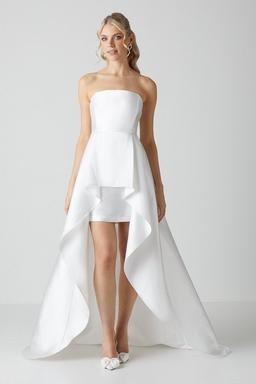 Bandeau Twill Mini With Full Overskirt Wedding Dress