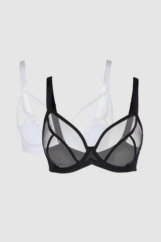 Product DD+ 2 Pack Sheer Non Pad Plunge Bra Black/White