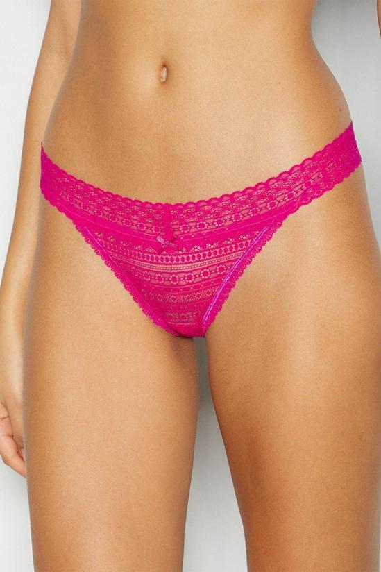Debenhams Bright Pink Geometric Lace Thong 1