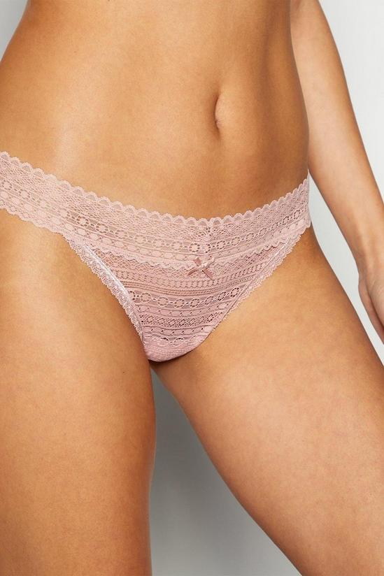 Debenhams Light Pink Geometric Lace Thong 1