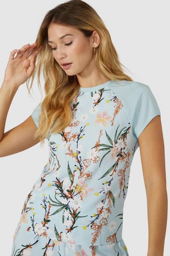 Debenhams Woven Floral Ss Tee With Contrast Sleeves 2
