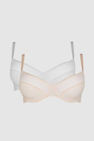 Product DD+ 2 Pack Textured Lace Minimiser Bra white