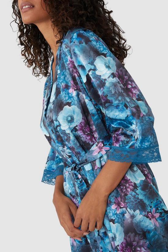 Debenhams Mystic Floral Satin Kimono With Lace Trim 3