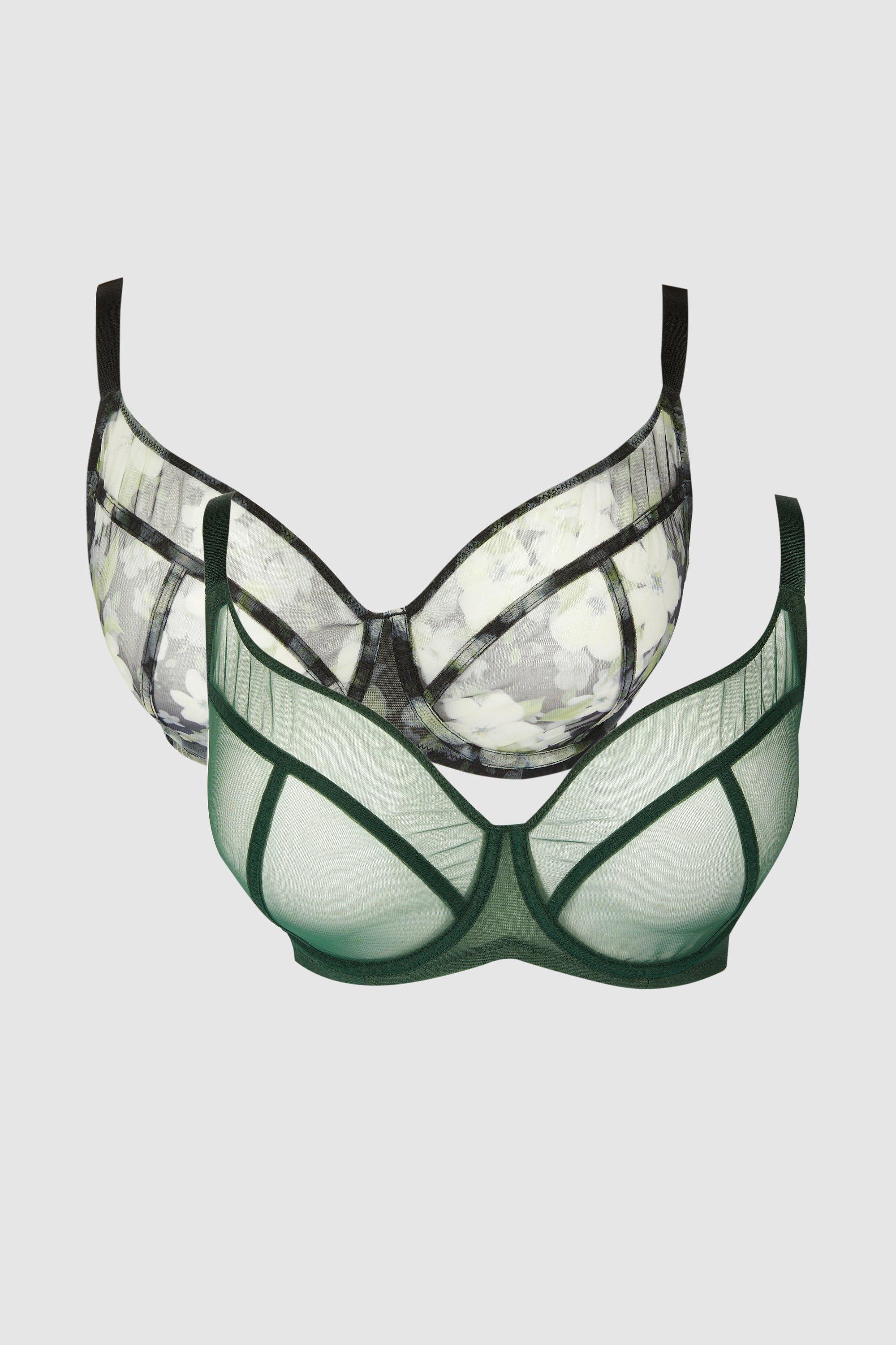 Dd+ 2 Pack Floral Sheer Non Pad Plunge Bra