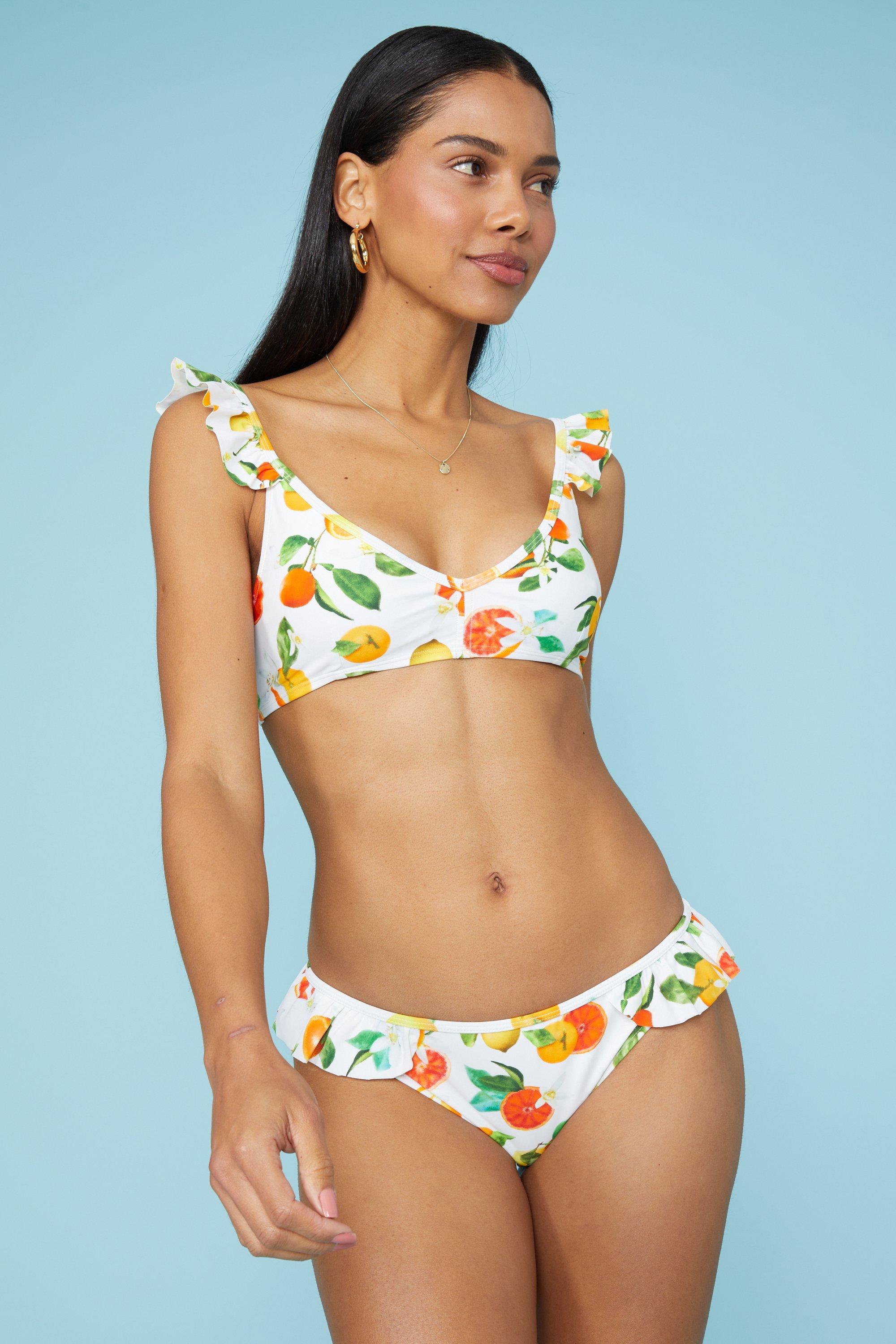 Printed Non Pad Frill Bikini Top