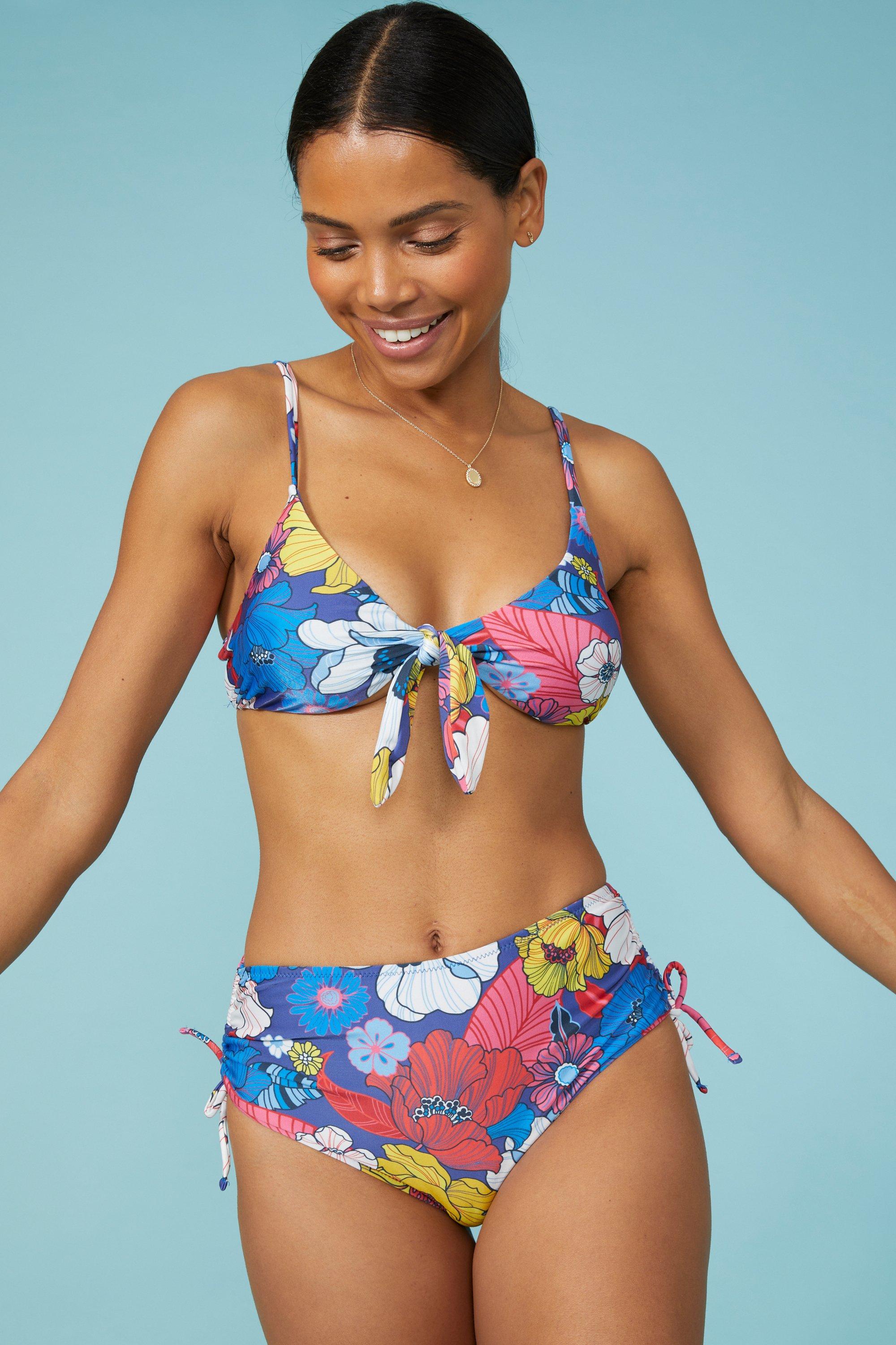 Bold Floral Knot Front Triangle Bikini Top