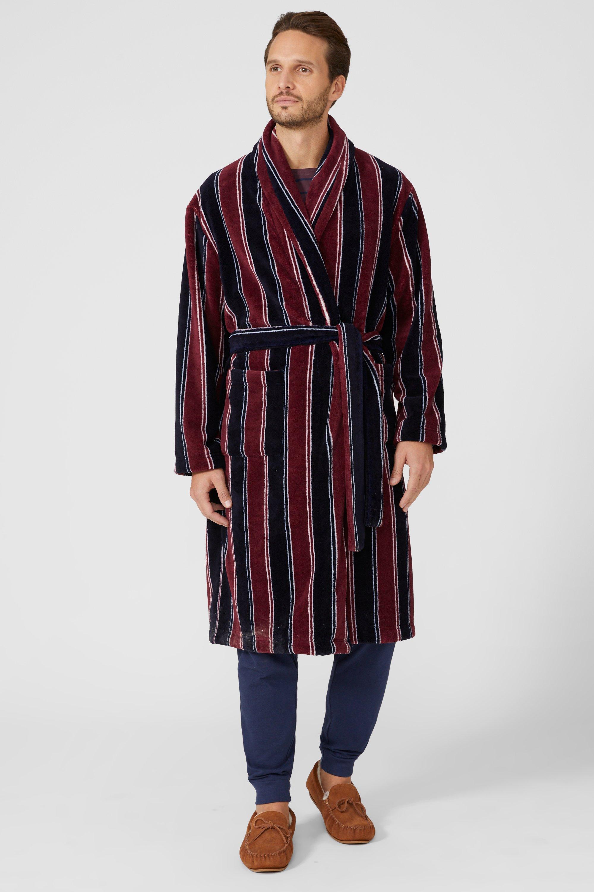 Stripe Shawl Collar Fleece Gown