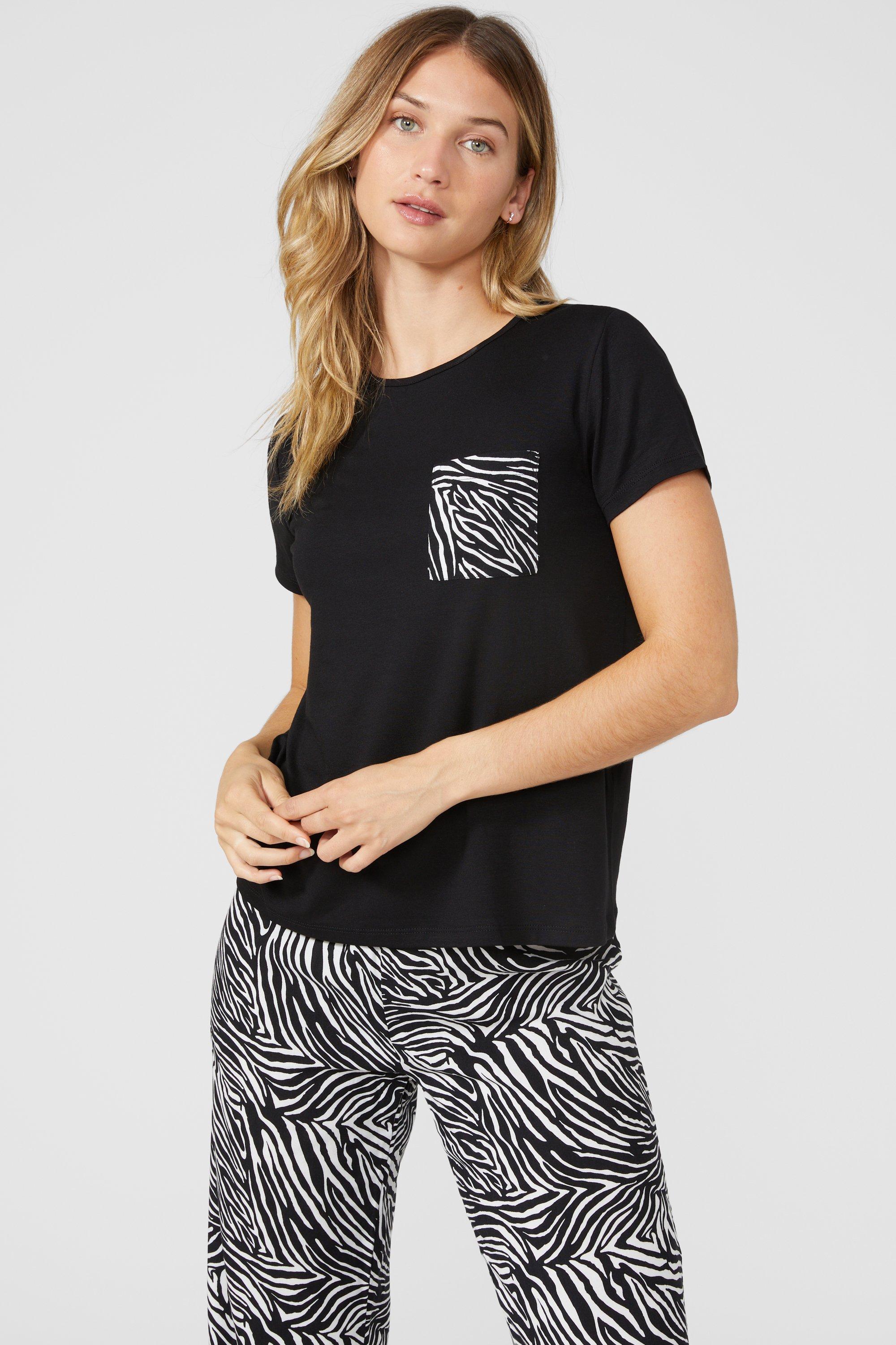 Zebra Short Sleeve Jersey Top With Printed Pocket