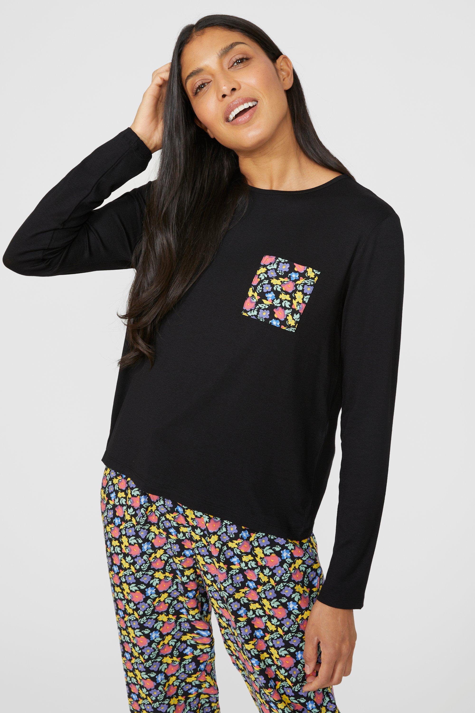Bold Daisy Long Sleeve Jersey Top With Printed Pocket