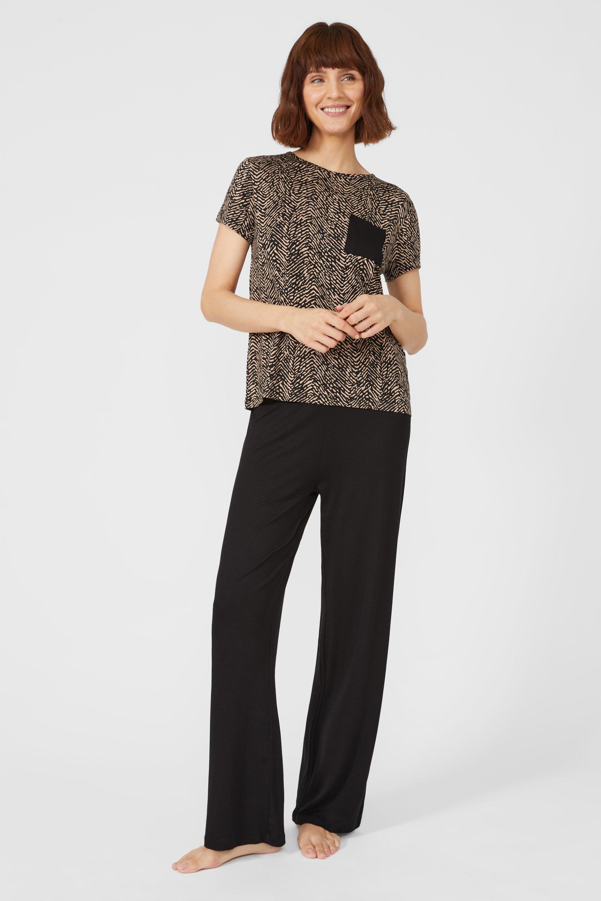 Plain Jersey Straight Pant With Print Waist Band
