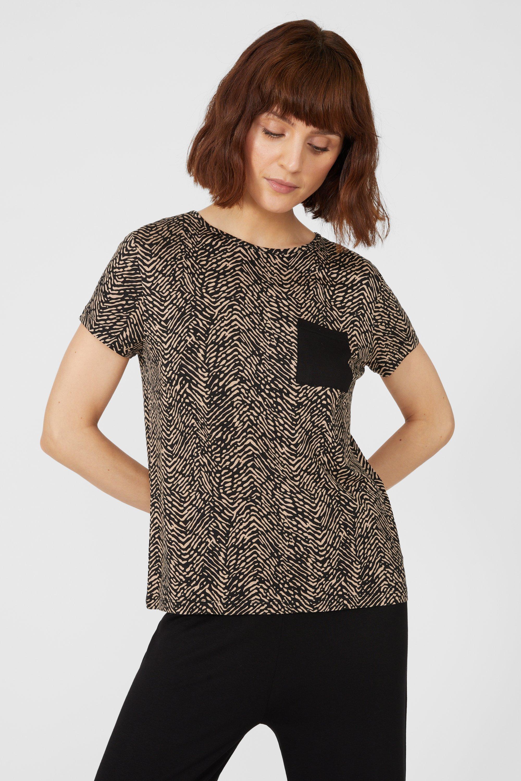 Animal Short Sleeve Print T-shirt With Plain Pocket