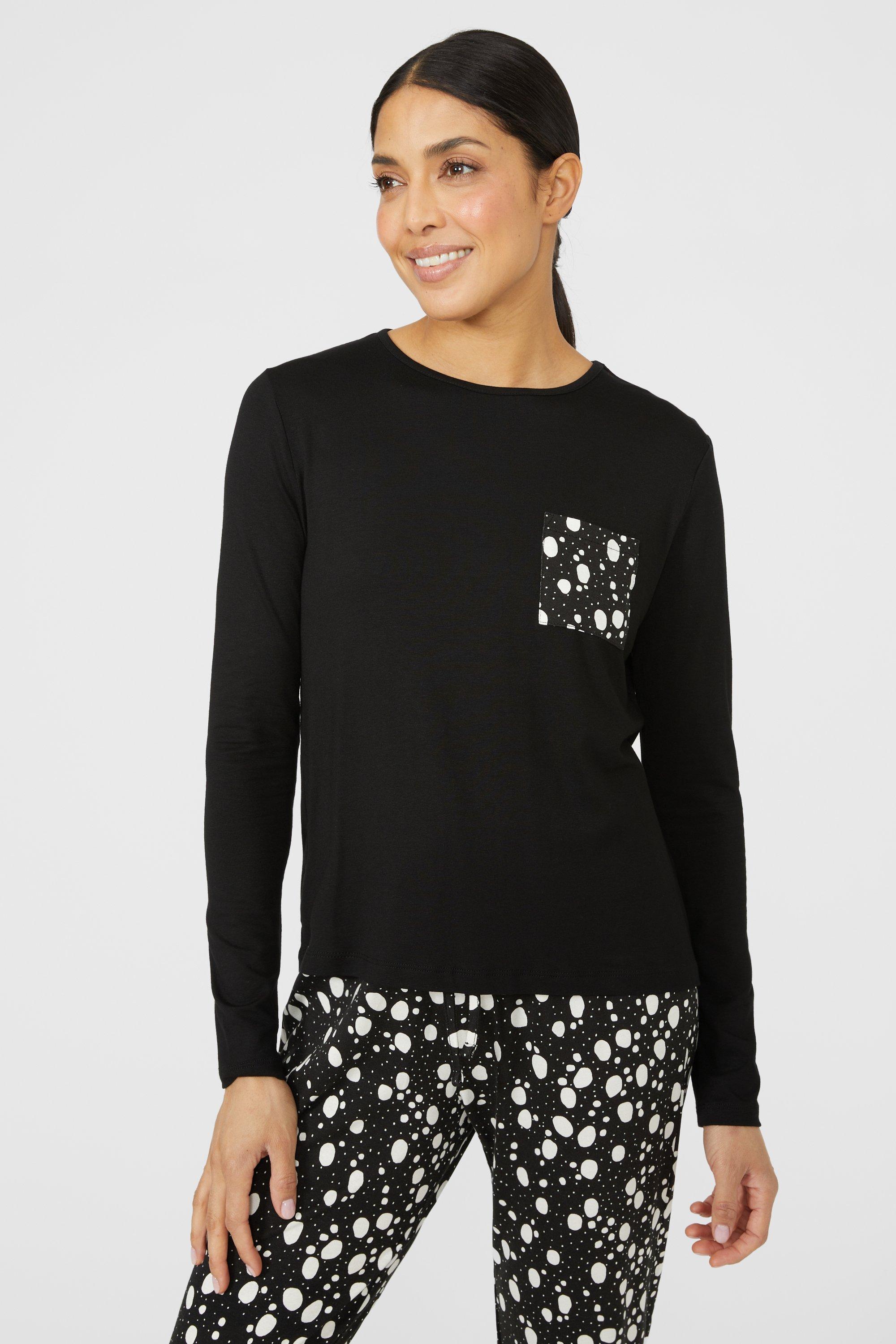 Mono Long Sleeve Jersey Top With Printed Pocket