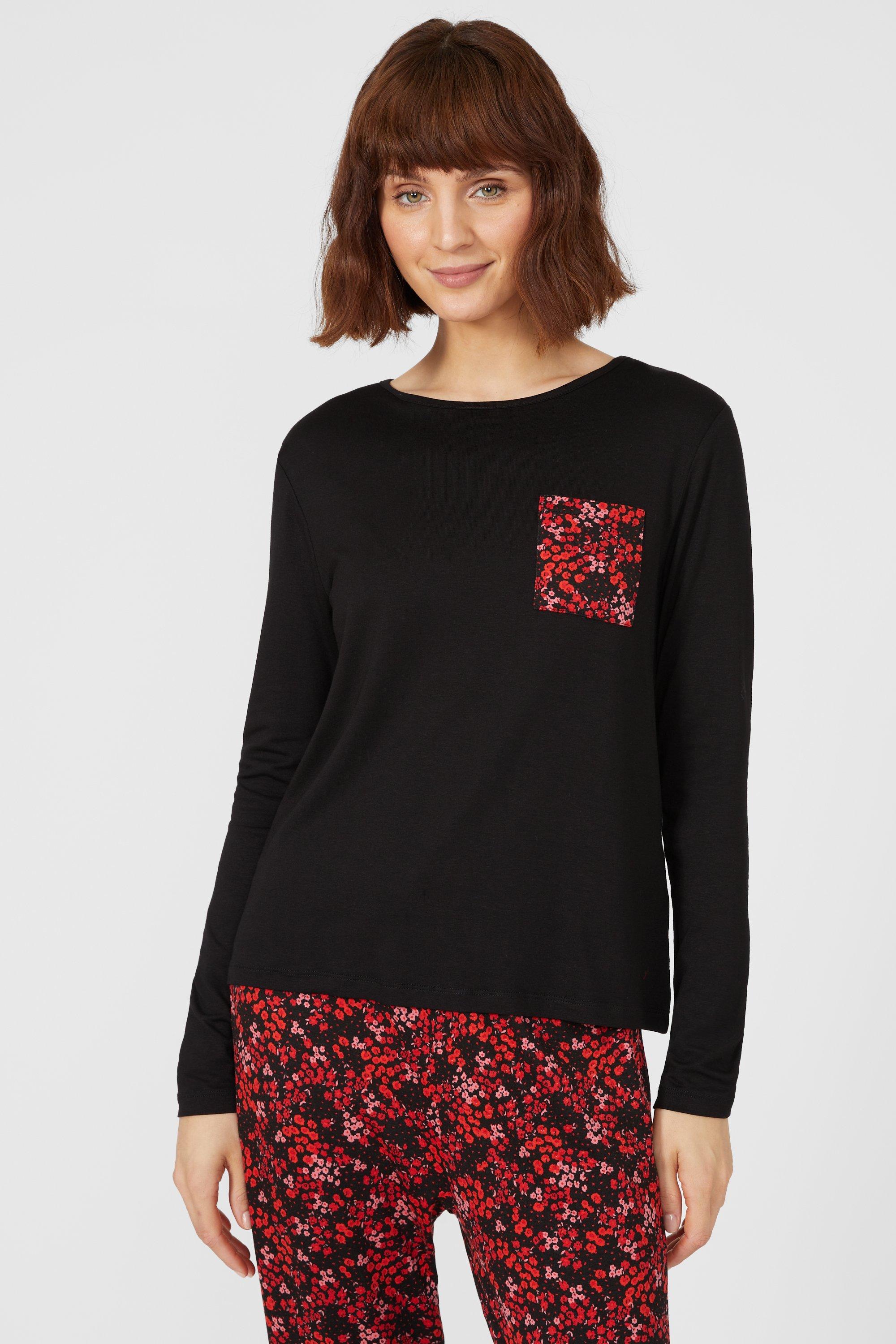 Ditsy Long Sleeve Jersey Top With Printed Pocket
