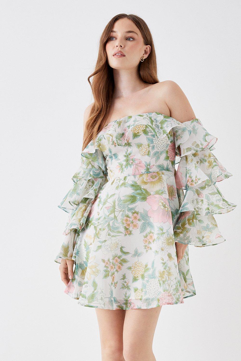 Debut London Ruffle Sleeve Floral Mini Dress